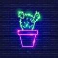 Potted cactus neon icon. Houseplants concept. Vector illustration for design website, advertising, promotion, banner