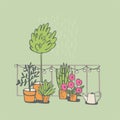 Potted flowers on the balcony. Vector   illustration Royalty Free Stock Photo