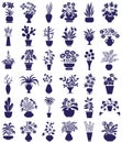 Potted flowers icons on white