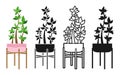 Potted house plant cartoon icon set leaf houseplant flowerpot doodle line icon silhouette style