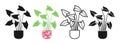 Potted house plant flower cartoon icon set leaf houseplant flowerpot doodle line icon collection