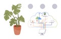 Cloud Computing Concept with Connected Devices and Decorative Indoor Plant in Flat Design Royalty Free Stock Photo