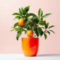 potted orange baby tree, thoughtfully nurtured and isolated against a clean white background. Royalty Free Stock Photo