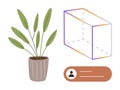 Potted Plant with Geometric Cube and Profile Interface Design Royalty Free Stock Photo
