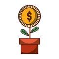 Potted plant money coin business icon isolated design shadow