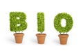 Potted plants forming the word bio