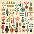 Vintage Illustration Of Vases And Pots With Earthy Color Palettes