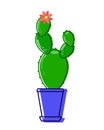 A potted prickly cactus is blooming a flower. Vector