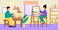 Potter and artist spending time on hobbies, flat cartoon vector illustration