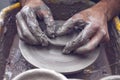 Potter hands wheel pottery