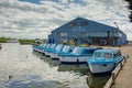 POTTER HEIGHAM, NORFOLK/UK - MAY 23 : View of Blue Boats for Hire at Potter Heigham in Norfolk on May 23, 2017. Unidentified