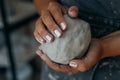 Potter is kneading clay, woman hands, working in pottery concept Royalty Free Stock Photo