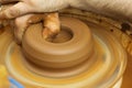 Potter makes clay pot
