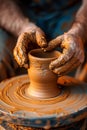 a potter makes products from clay. Selective focus.