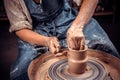 Master class on modeling of clay on a potter`s wheel In the pottery workshop Royalty Free Stock Photo