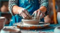 Potter& x27;s hands shaping clay on wheel Royalty Free Stock Photo