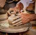 Potter at work makes ceramic dishes. India, Rajasthan Royalty Free Stock Photo