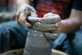Man potter making ceramic pot on the pottery wheel Royalty Free Stock Photo