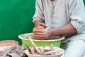 Potter works. Crockery creation process in pottery on potters' w