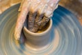 Pottering - creating a clay cup in process Royalty Free Stock Photo