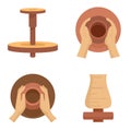 Potters wheel icon set, flat style