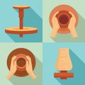 Potters wheel icon set, flat style