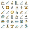 Potters wheel icons set line color vector