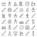 Potters wheel icons set, outline style