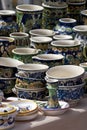 Handmade pottery urns and pots with different painting stiles Royalty Free Stock Photo