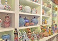 Pottery, ceramic vases, decorated with various patterns, are sol Royalty Free Stock Photo