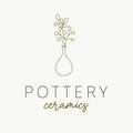 Pottery ceramics logo design. Vase and branch vector logotype.