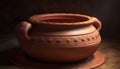 Pottery craft ancient clay jar, terracotta vase, ornate decorative urn generated by AI