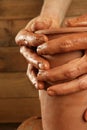 Pottery craftmanship clay pottery hands work Royalty Free Stock Photo