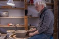 Pottery craftsman working on a potters wheel to make a bowl