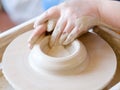 Pottery handcraft hobby hands shape clay wheel