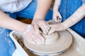 Pottery handcraft hobby hands shape clay wheel