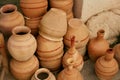 Pottery. Handmade Ceramic Clay Jugs Closeup