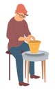 Pottery Hobby, Hipster Man Making Pots From Clay