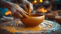 Pottery Making Hands Clay Wheel Realistic Image Royalty Free Stock Photo