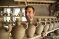 Pottery manufacturing , traditional handcraft workers in Romanian village of Horezu , Unesco heritage