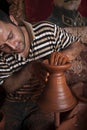 Pottery master makes jug in Caracasu town, Aydin province, Turkey
