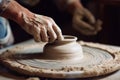 Pottery Master& x27;s Hands Crafting Clay Products. AI