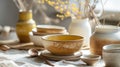 pottery photography - white and yellow colors - AI generated digital art Royalty Free Stock Photo