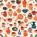 Pottery seamless pattern consisting of various pottery