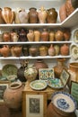 Pottery store shows stacks of old pots in old part of Centro, Sevilla Spain Royalty Free Stock Photo