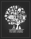 Pottery studio banner, art tree for your design Royalty Free Stock Photo