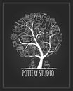 Pottery studio banner, art tree for your design Royalty Free Stock Photo