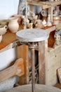 Pottery studio and potter`s wheel