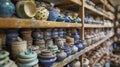 A pottery studio with shelves upon shelves of custommade ceramic buttons and s on display. Royalty Free Stock Photo