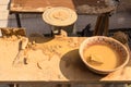 Pottery table on a sunny summer day